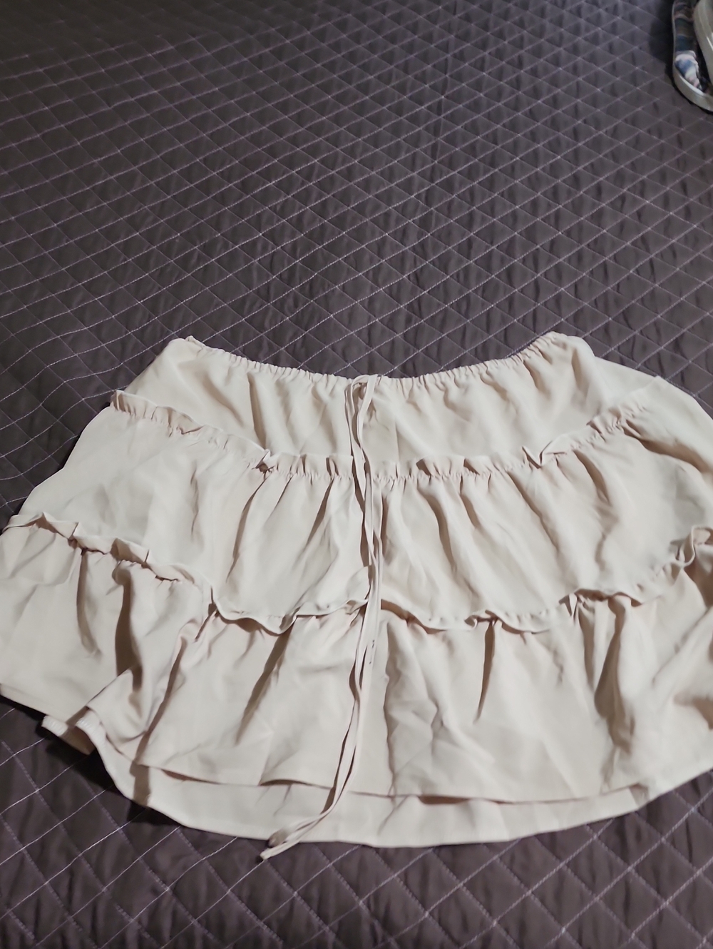 SHEIN Cream Tiered Ruffle Skort with Drawstring Waist